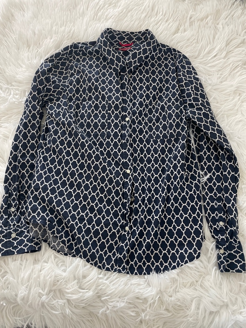 Merona Navy and White Geometric Button-Up Blouse